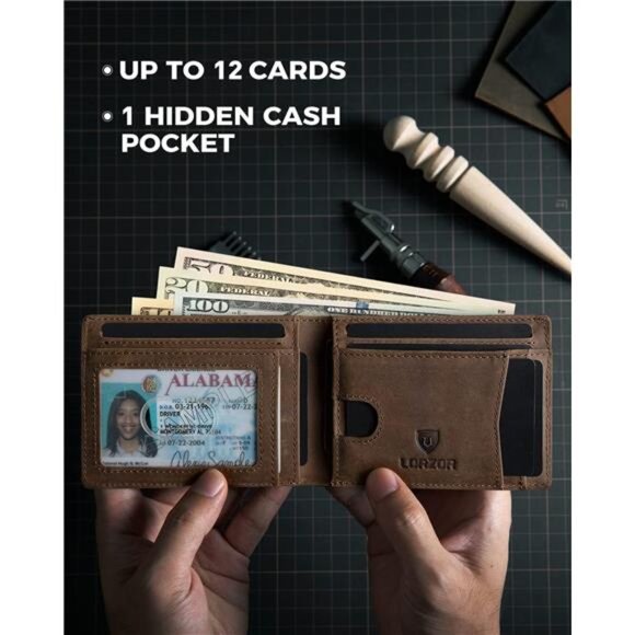 Mens Wallet with AirTag Holder, Bifold Full Grain Leather AirTag Wallet - Picture 3 of 7